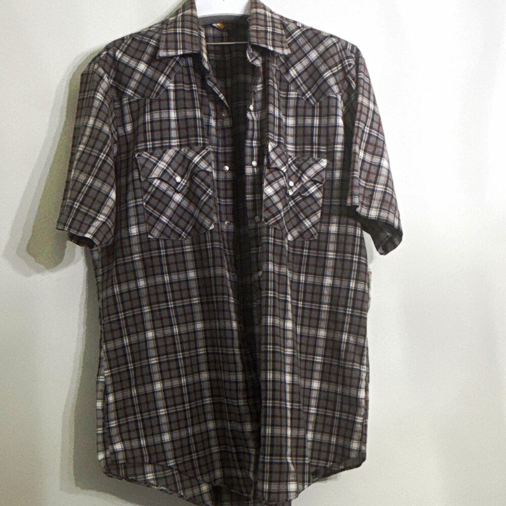 Holt Men's Gray Plaid Short Sleeve Point Collar Pearl Snap Shirt Pockets M